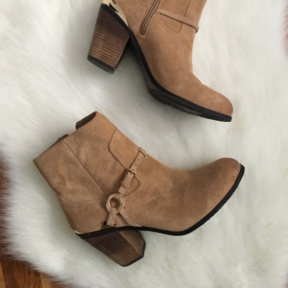 Franco Sarto Taupe and Gold leather booties